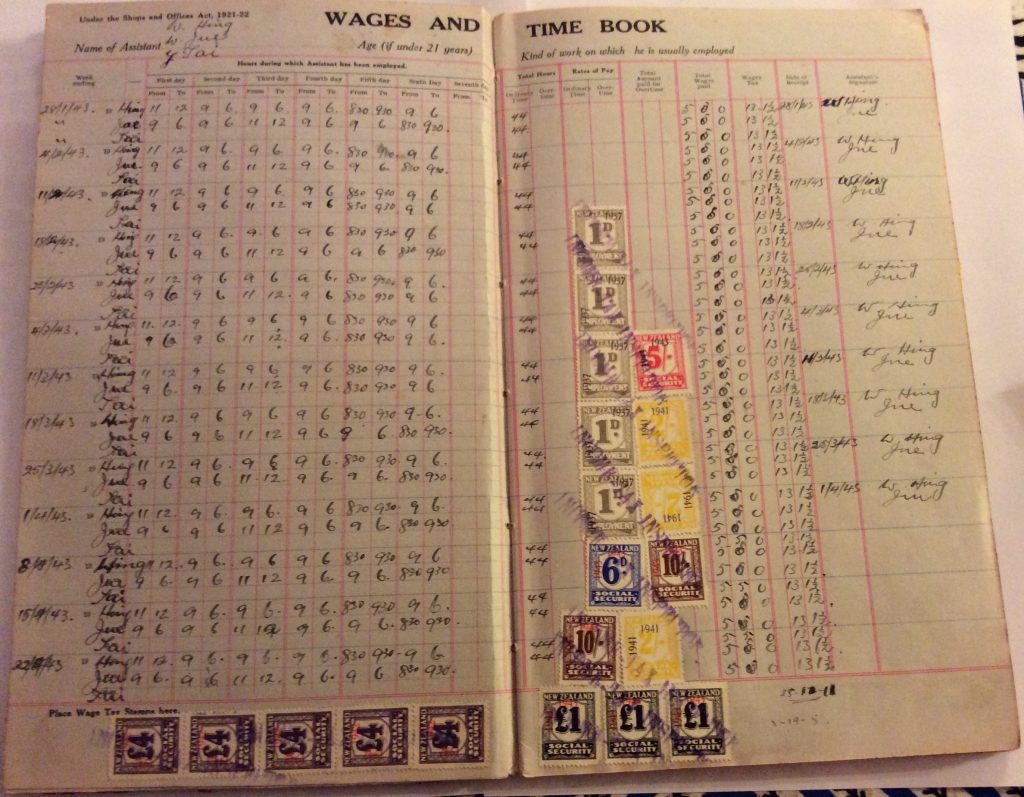 Page of 1943 to 1963 Wages Book used by William Hing