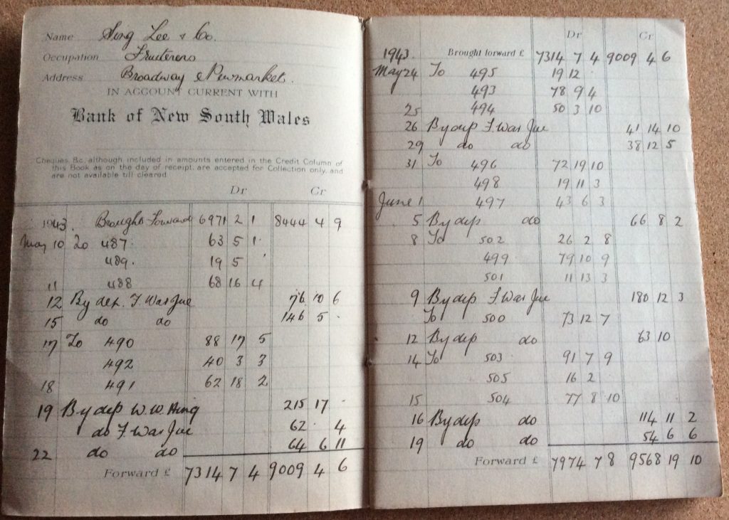 Sing Lee & Co New South Wales bank account 1943